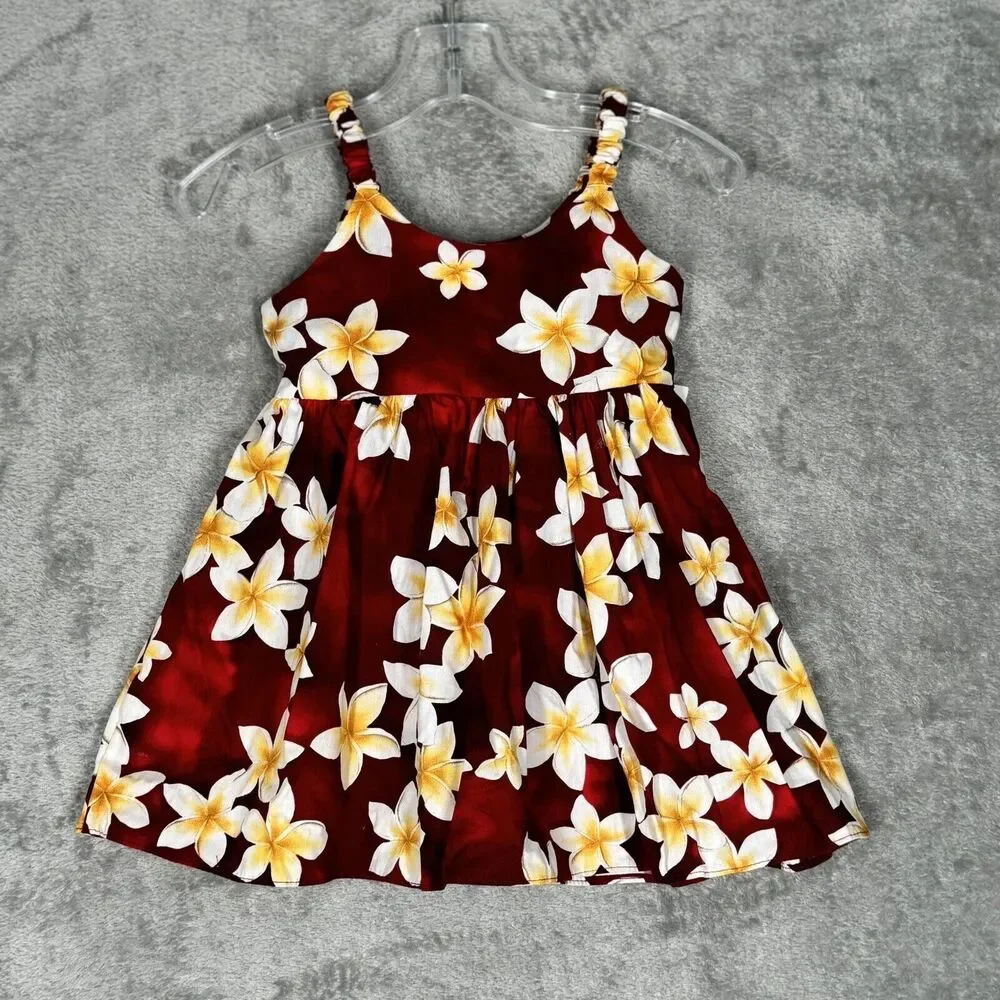 Royal Hawaiian Creations Dress Girl Medium (4) Red Yellow Floral Cruise Vacation